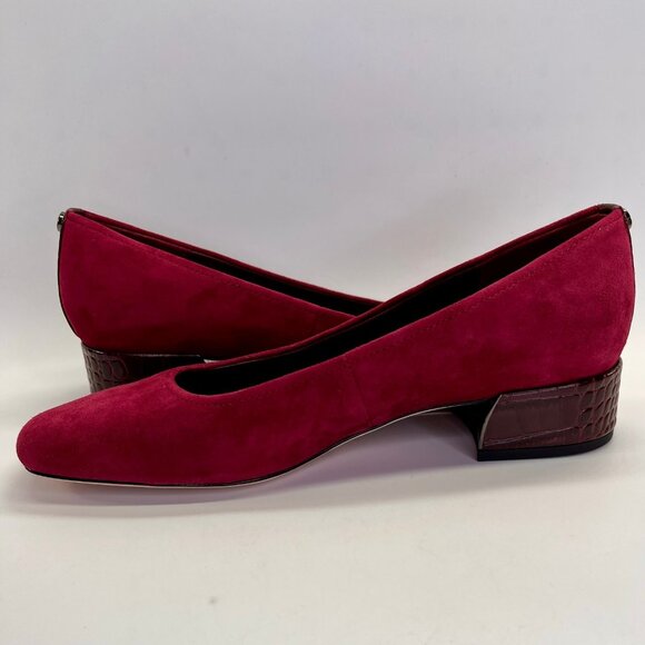 Donald Pliner Dreww Pump Size 7.5M Bordeaux Suede Croco Heel Comfort Show - Picture 6 of 16